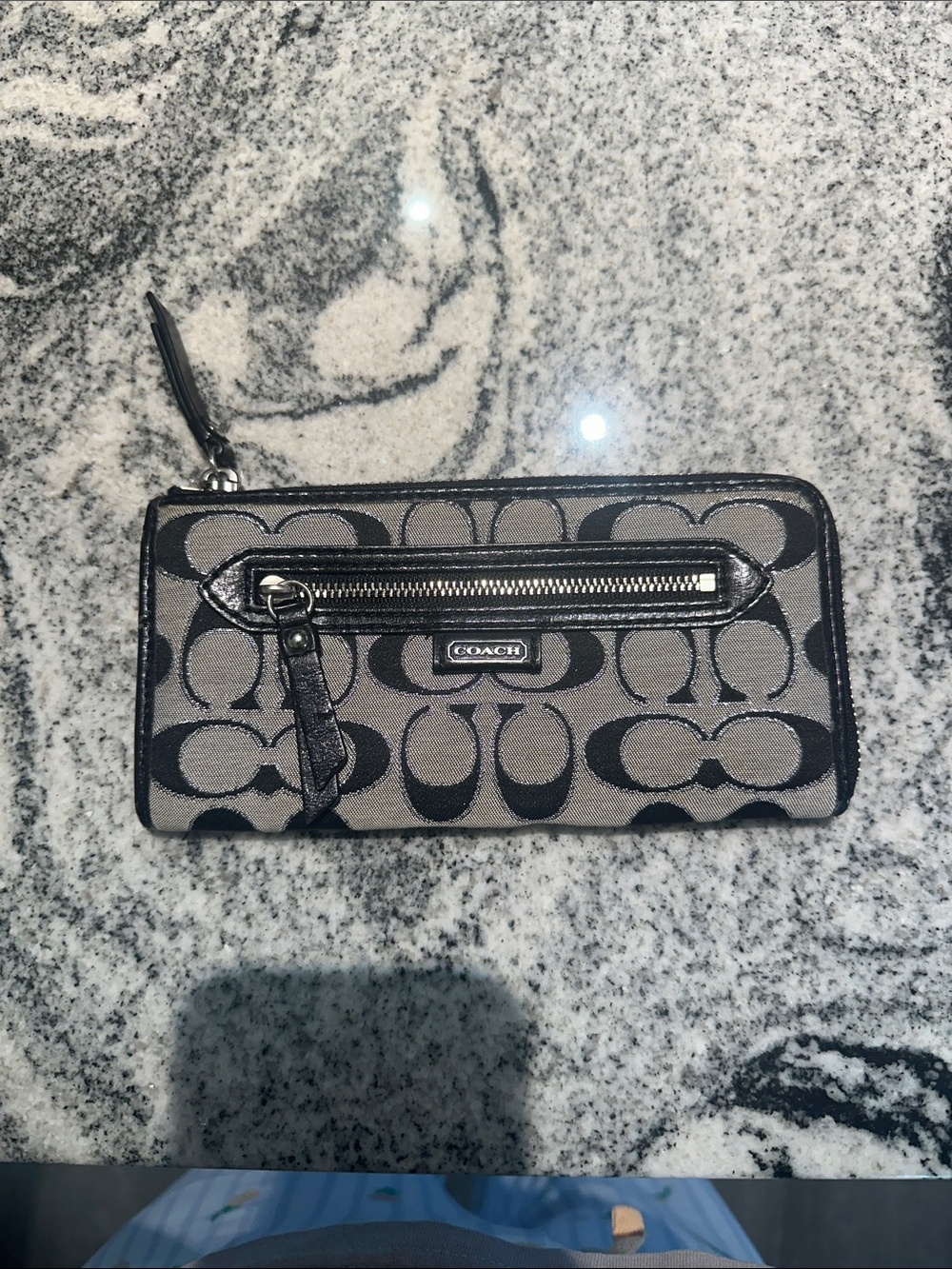 Coach Monogram Zip Wallet in Black and Gray